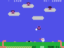 Pig Mock (MSX) screenshot: A Thunder Pant falling after being hit by a red egg.