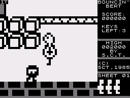 Bouncing Bert (ZX81) screenshot: Trying to jump over this baddy