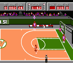 Magic Johnson's Fast Break (NES) screenshot: In bounding the ball
