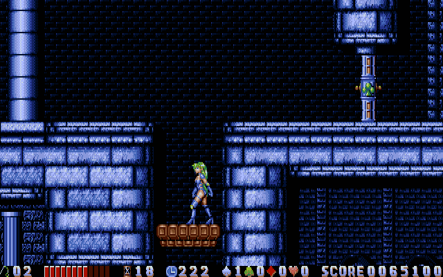 Rusty (PC-98) screenshot: A moving platform takes her deeper into the catacombs