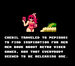 Cheril the Writer (NES) screenshot: A short story sequence introducing the game.