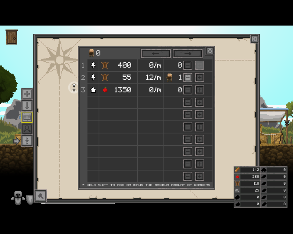 Regions of Ruin (Windows) screenshot: Assigning workers, or more exactly the one worker, to gather resources.