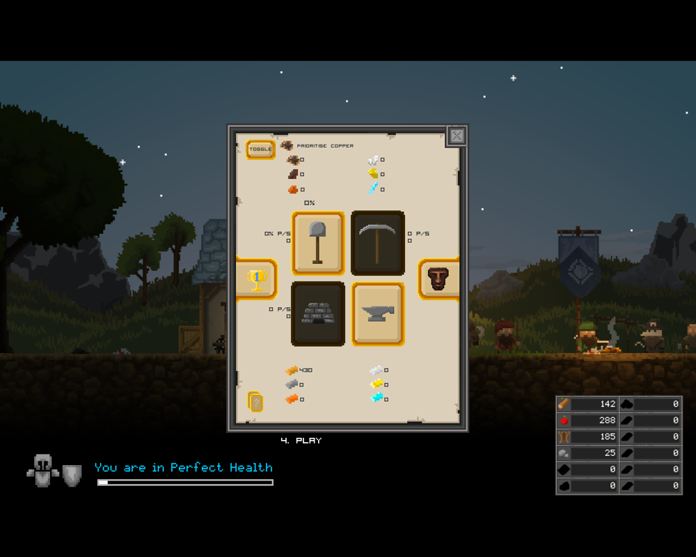 Regions of Ruin (Windows) screenshot: The clicker game in the tavern.
