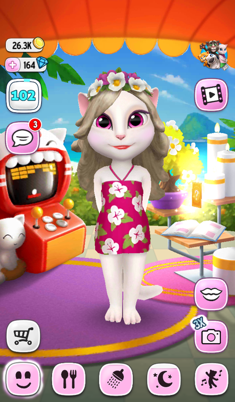My Talking Angela (Android) screenshot: Angela is wearing her Hawaiian dress.