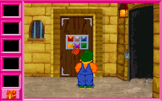 Up Side Town (DOS) screenshot: Playing "Simon Says" with the thingie on the door.