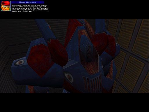 Shogo: Mobile Armor Division (Windows) screenshot: Hank chatting to you in the Mech