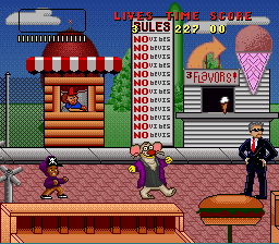 Bebe's Kids (SNES) screenshot: There are only two enemies in the first level: men in black and mice men.