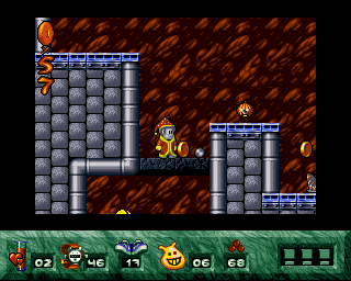 Miki (Amiga) screenshot: Coin and an extra rock