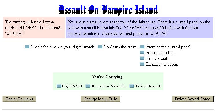 Assault On Vampire Island (Browser) screenshot: Examining the lighthouse interior