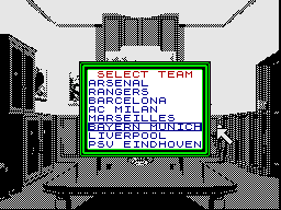 European Superleague (ZX Spectrum) screenshot: Select your team