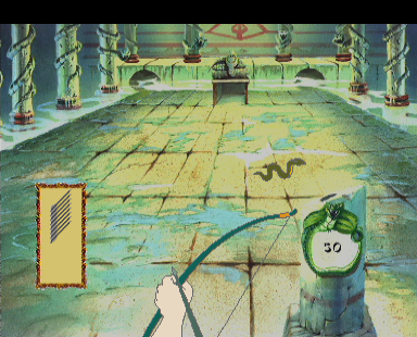 Shaolin's Road (CD-i) screenshot: The test at the Snake temple is archery