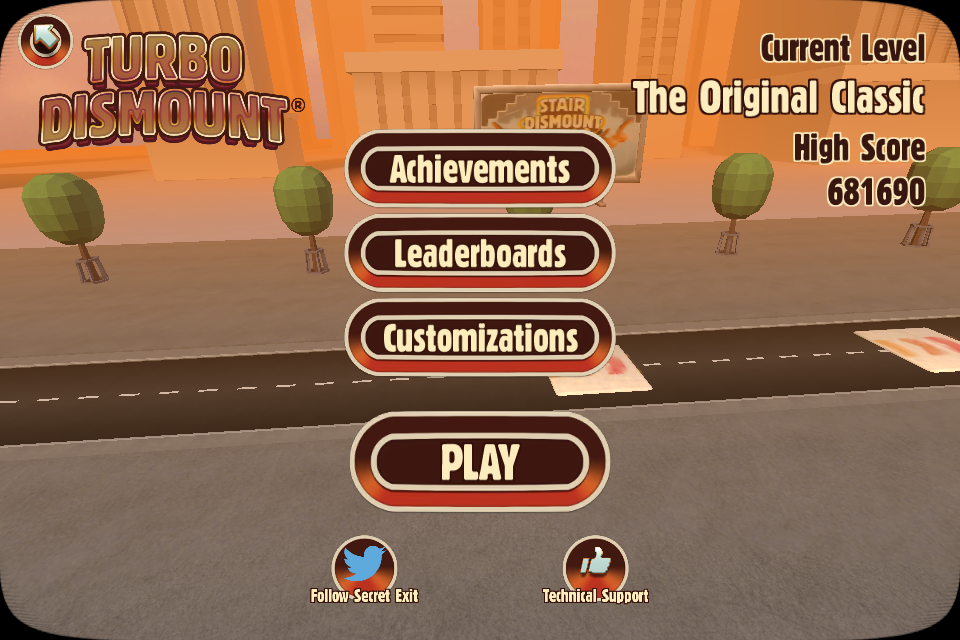Turbo Dismount (iPhone) screenshot: Main menu