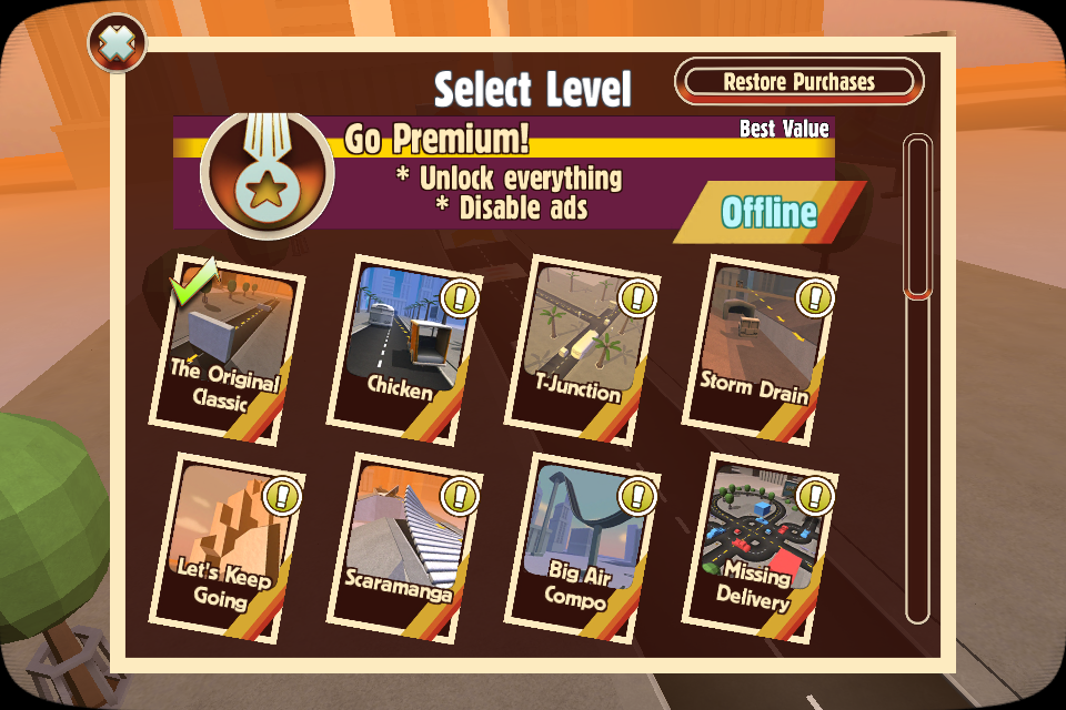 Turbo Dismount (iPhone) screenshot: Level selection menu