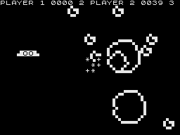 ZX Asteroids (ZX81) screenshot: Killed.