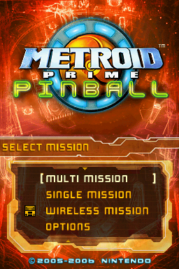 Metroid Prime Pinball (Nintendo DS) screenshot: Menu