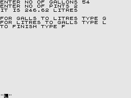 Super Programs 1 (ZX81) screenshot: Liquid Capacity