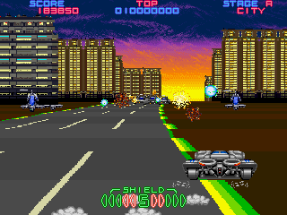 Night Striker (Arcade) screenshot: Helicopters to blast