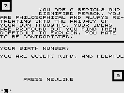 ZX Compendium (ZX81) screenshot: Numerology