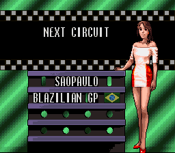 Battle Grand Prix (SNES) screenshot: São Paulo, BLazilian GP. No worries, the North American version has "Brazilian".
