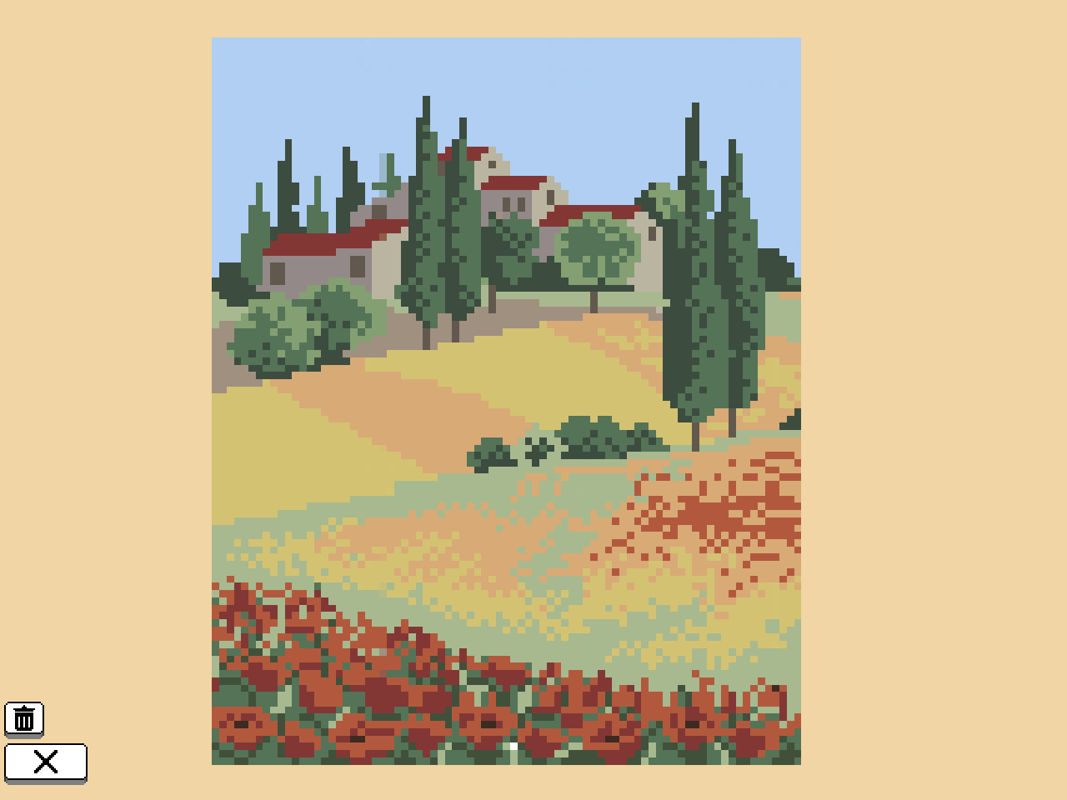 Coloring Pixels: Vistas Pack (Windows) screenshot: A peaceful scenery which reminds of Italian landscapes.