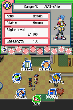 Pokémon Ranger (Nintendo DS) screenshot: Menu items