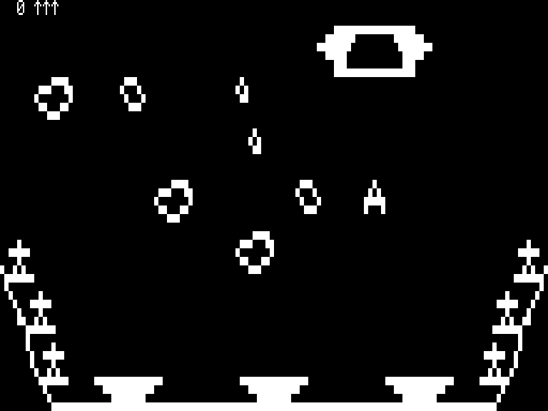 Meteor Mission 2 (TRS-80) screenshot: Moving down