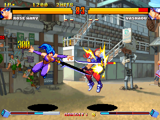 Asura Buster: Eternal Warriors (Arcade) screenshot: Slashed him