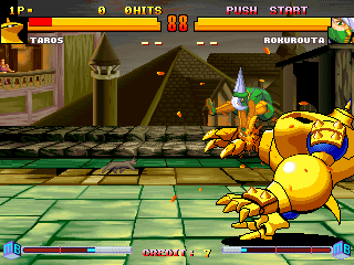 Asura Buster: Eternal Warriors (Arcade) screenshot: Taking a hit