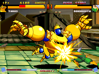 Asura Buster: Eternal Warriors (Arcade) screenshot: Big hit taken