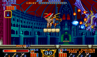 Magic Sword (Arcade) screenshot: Boss fight