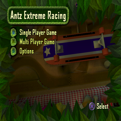 Antz Extreme Racing (PlayStation 2) screenshot: The game's main menu