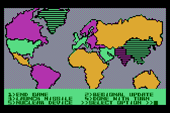 Epidemic! (Atari 8-bit) screenshot: Enter thy command, o World Leader.