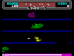 Atlantis (ZX Spectrum) screenshot: The cute spongey thing is on the top