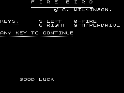 Firebird (Jupiter Ace) screenshot: Title Screen