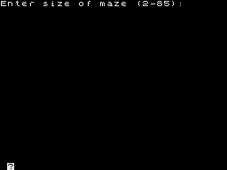 Amazing Maze (Jupiter Ace) screenshot: Pick the size of the maze
