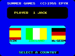 Summer Games (ZX Spectrum) screenshot: Select a country