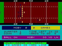 American Football (ZX Spectrum) screenshot: 29 yards gained