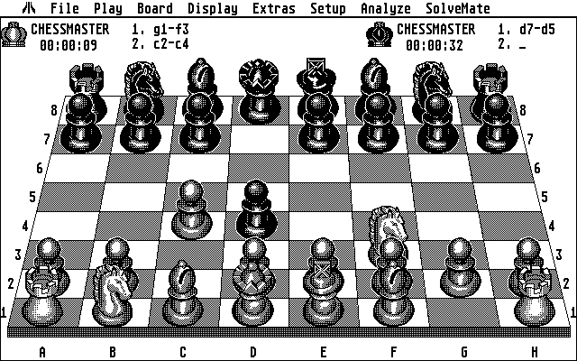 The Chessmaster 2000 (Atari ST) screenshot: Board view in 3D (Monochrome)