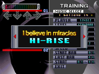 Dance Dance Revolution (PlayStation) screenshot: Training mode: Practice the tricky steps in this mode to major your dancing skills, it has metronome and step handclap as assist modes.