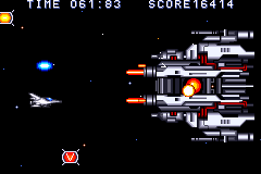 Power Pro Kun Pocket 4 (Game Boy Advance) screenshot: A pretty robust Gradius minigame. Only one life to clear it, though...