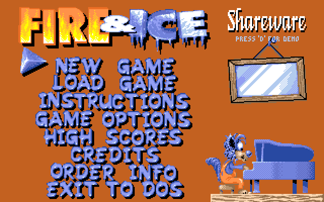 Fire & Ice (DOS) screenshot: 1995 shareware re-release by StreetWise Interactive - Main menu