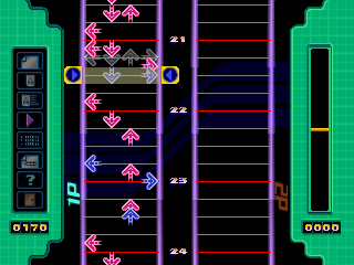 Dance Dance Revolution: 5th Mix (PlayStation) screenshot: Edit mode: You can edit the song steps and store them in a memory card.