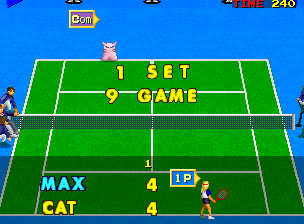 Super World Court (Arcade) screenshot: American Open hard court: Max vs Cat