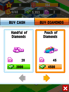 Little Big City 2 (J2ME) screenshot: Buying diamonds with cash