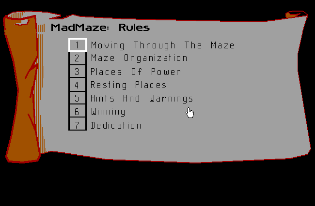 MadMaze-II (Browser) screenshot: Table of Contents for the rules