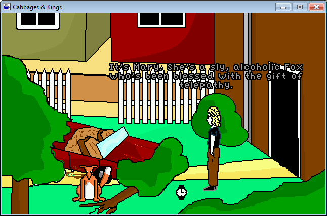 Cabbages and Kings (Windows) screenshot: Meeting Mary near the crashed car