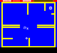 Them: A Paranoid Fantasy (Oric) screenshot: Stage 1: Colliding with a baddy