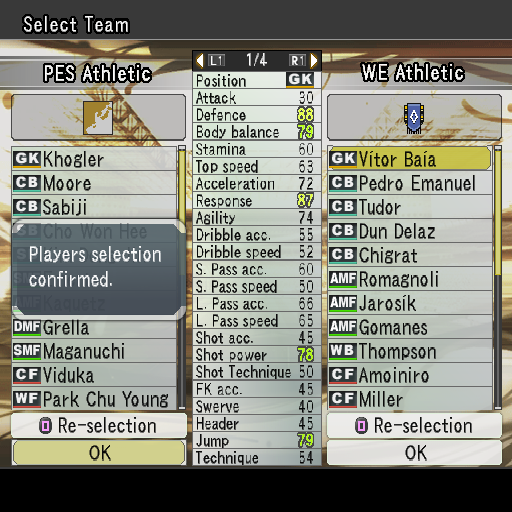 Winning Eleven: Pro Evolution Soccer 2007 (PlayStation 2) screenshot: A Random Selection Match. After choosing controllers and teams the next option is player selection