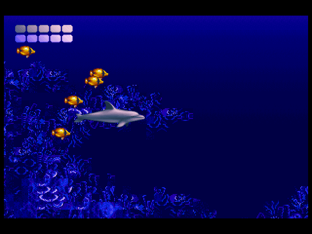 Ecco the Dolphin (Windows 3.x) screenshot: Deep waters with yellow fishes