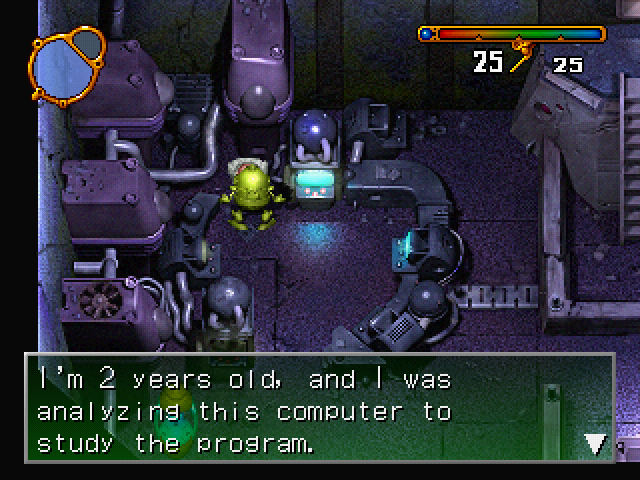 EGG: Elemental Gimmick Gear (Dreamcast) screenshot: In the future, 2 year old kids can talk and use a computer.